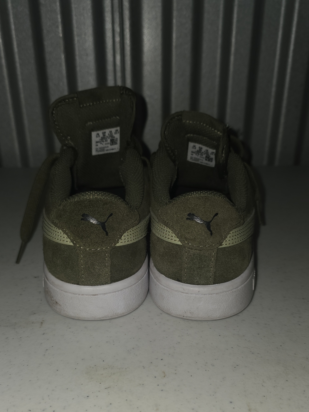 Puma Olive Green Suede Sneakers with Cream Stripe - Picture 4 of 6